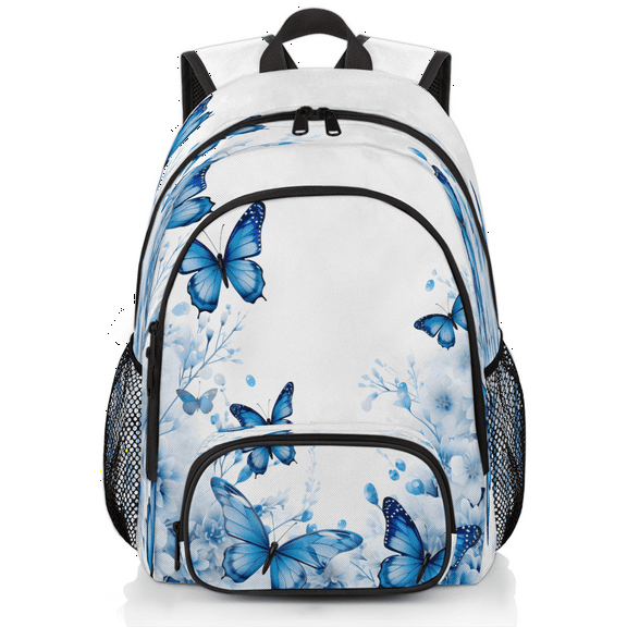 Herdesigns Flower Butterfly Blue Floral Laptop Backpack for Women Men, 18.3 Inch Large Computer Backpacks Fashion Teacher Nurse Bag Casual Daypack for Work Travel