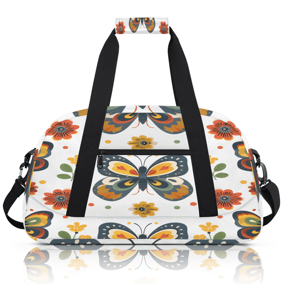 Herdesigns Flower Butterfly Sports Duffle Bag for Women & Men, Floral Butterflies Gym Bag Dance Bag Overnight Bag Carry On Weekender Travel Bag