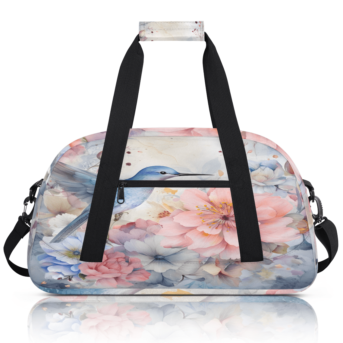 Herdesigns Flower Floral Sports Duffle Bag for Women & Men, Hummingbird Gym Bag Dance Bag Overnight Bag Carry On Weekender Travel Bag