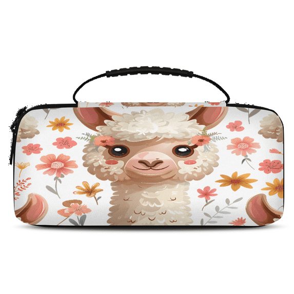 Herdesigns Flower Llama Carry Case Compatible with Nintendo Switch 2017 & Oled 2021, with 20 Game Card Slots, Cute Portable Travel Carrying Case Pouch for Accessories & Games