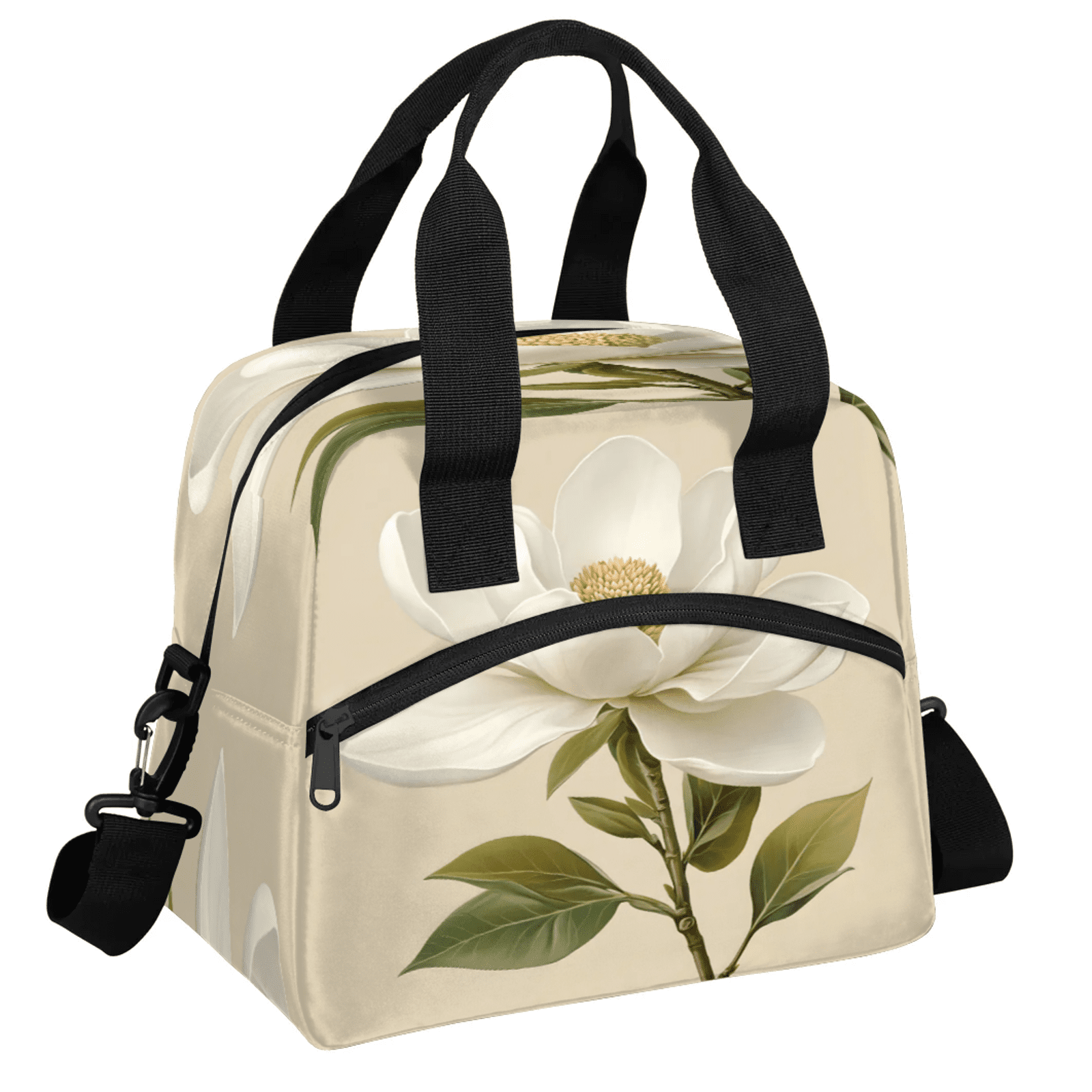 Herdesigns Flower Lunch Bag for Women Men Adult, White Floral Large Insulated Reusable Lunch Box Leakproof Portable Cooler Tote Bags for Work Picnic Beach