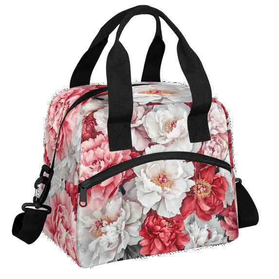 Herdesigns Flower Lunch Bag for Men Women Adults Floral Insulated Lunch Box Leakproof Cooler Tote Bag Organizer with Adjustable Shoulder Strap