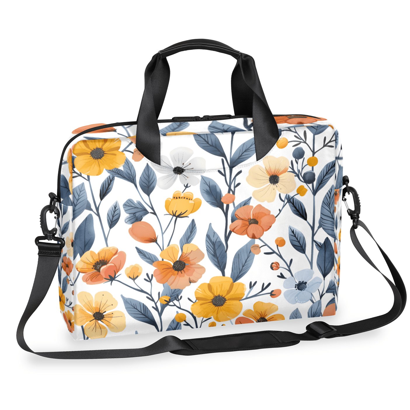 Herdesigns Flower Print Laptop Bag for Women Men, Computer Case Briefcase Messenger Bags, 15-15.6 inch Laptop Sleeve Shoulder Bag