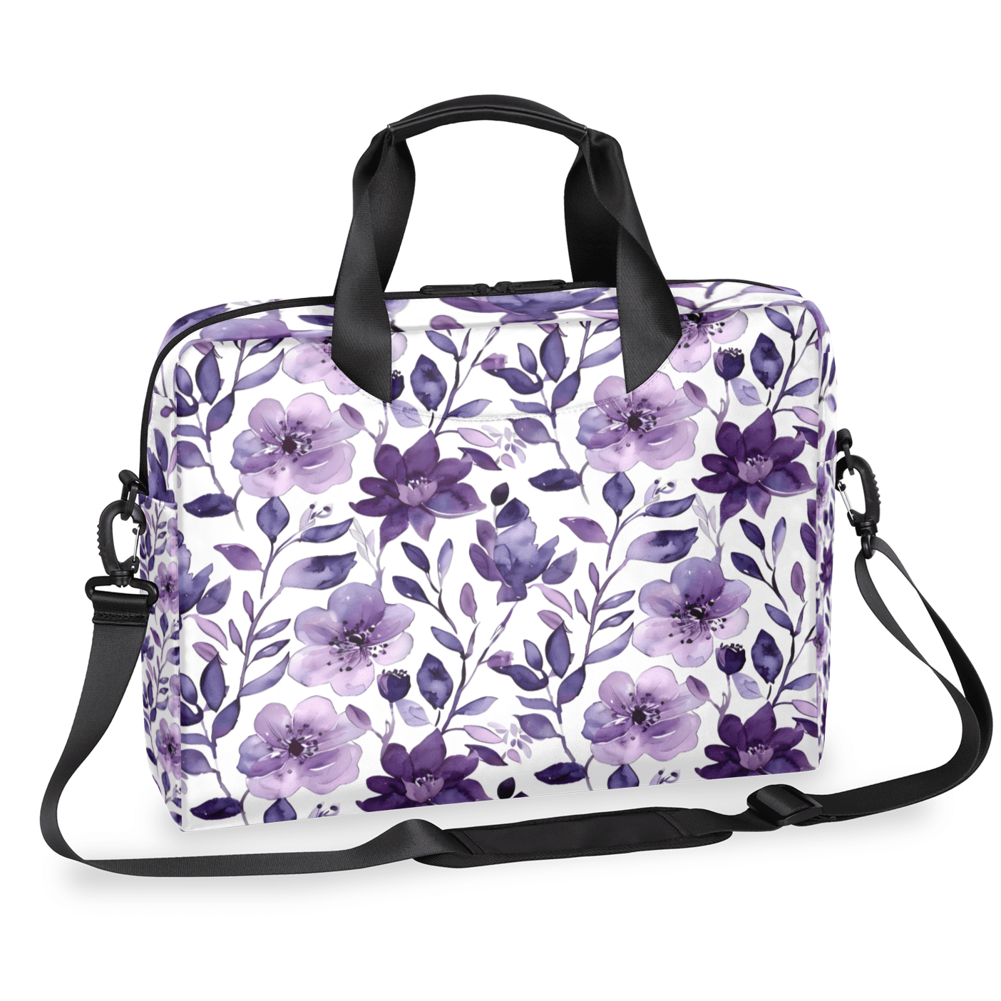 Herdesigns Flower Purple Laptop Bag for Women Men, Computer Case Briefcase Messenger Bags, 15-15.6 inch Laptop Sleeve Shoulder Bag