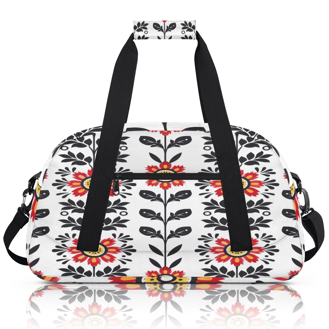 Herdesigns Flower Sports Duffle Bag for Women & Men, Vintage Retro Floral Plant Gym Bag Dance Bag Overnight Bag Carry On Weekender Travel Bag