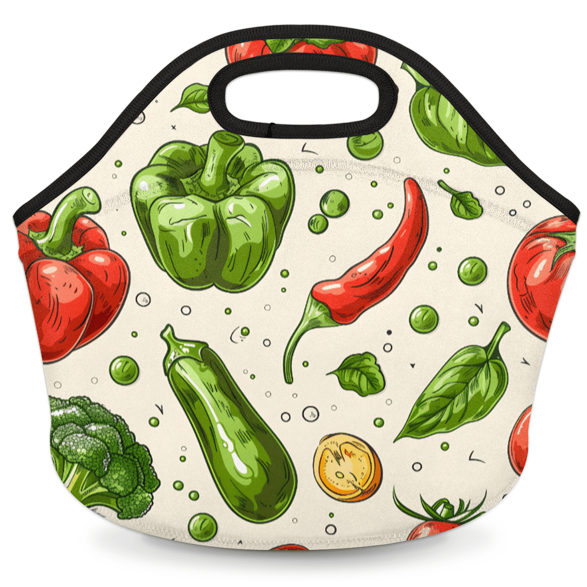 Herdesigns Food Neoprene Lunch Bag, Vegetable Insulated Lunch Box for Women Men Washable Lunch Tote Soft Lunch Container With Zipper for Work Picnic Travel