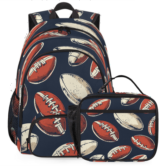 Herdesigns Football Large Backpack Set with Lunch Box Lightweight Water Resistant Travel Laptop Backpacks Casual Daypacks for Women Men, Sports