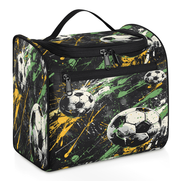 Herdesigns Football Large Travel Toiletry Bag with Hanging Hook for Women Men, Graffiti Makeup Cosmetic Organizer for Accessories