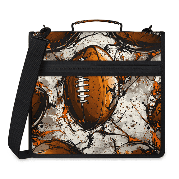Herdesigns Football Zipper Binder 1.5 Inch 3 D-Rings with Shoulder Strap & Handle, Waterproof Rugby Game Binder Organizer Bag for 13 Inch Laptop