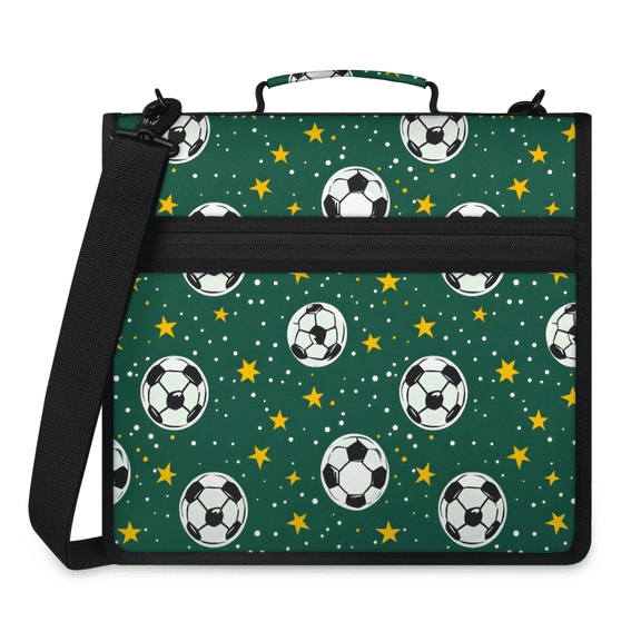 Herdesigns Football Zipper Binder 1.5 Inch 3 D-Rings with Shoulder Strap & Handle, Waterproof Star Binder Organizer Bag for 13 Inch Laptop