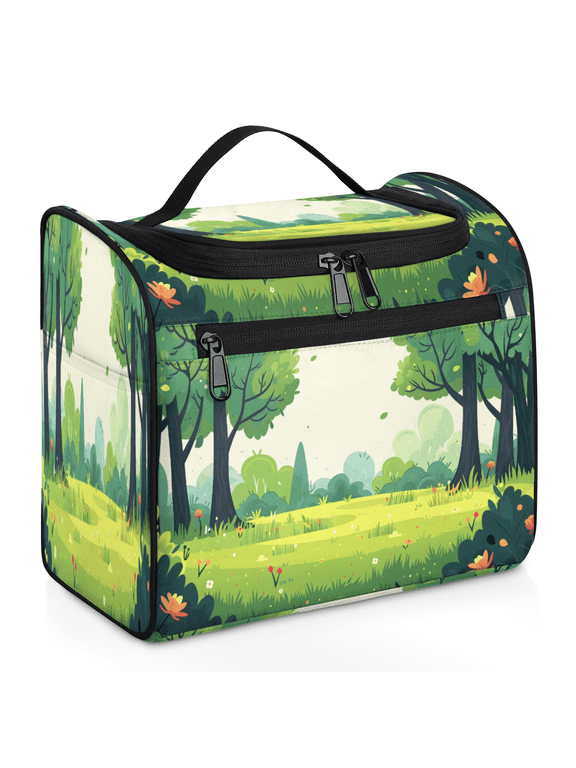 Forest Large Travel Toiletry Bag with Hanging Hook for Women Men, Green Jungle Makeup Cosmetic Organizer for Accessories