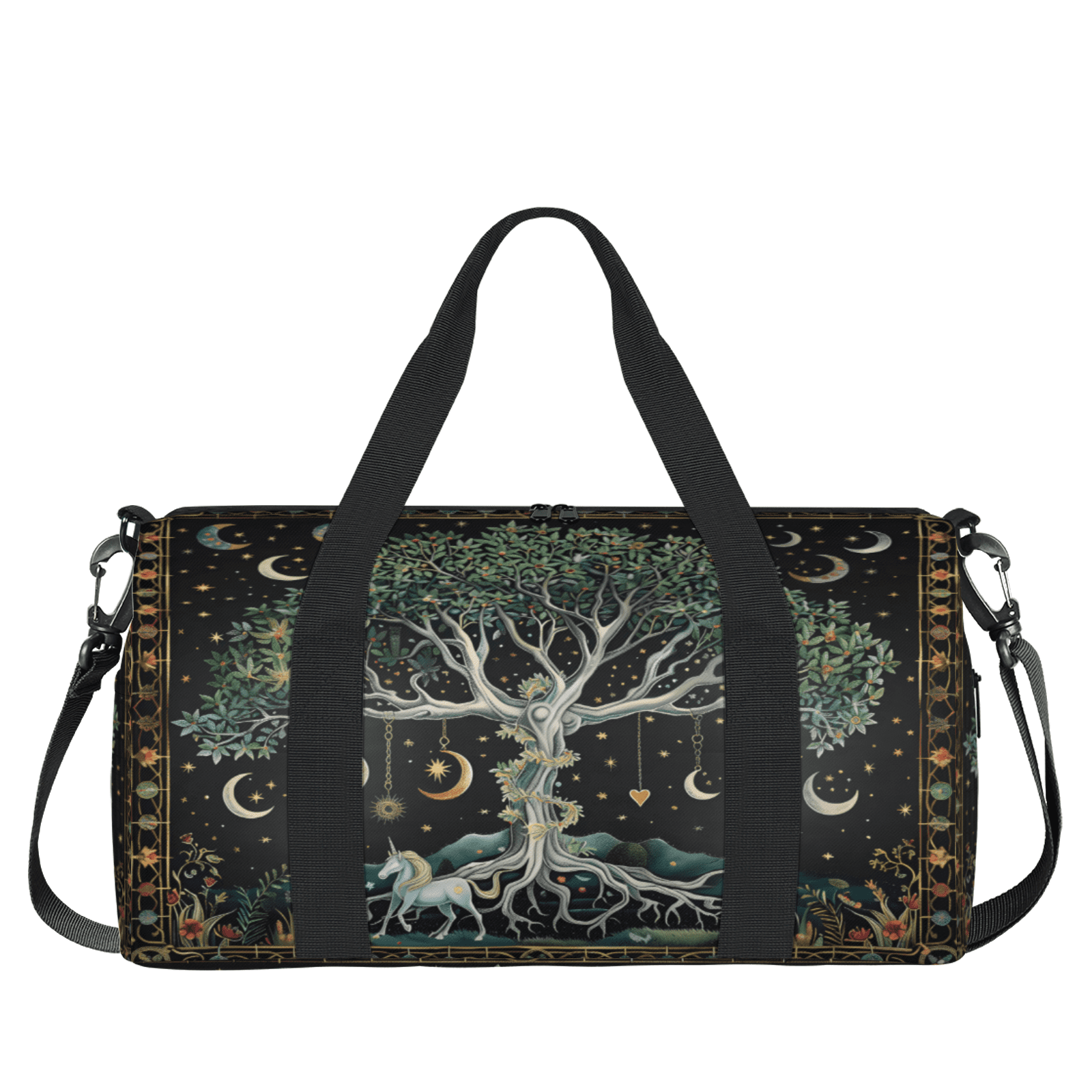 Herdesigns Forest Moon Tree Travel Duffle Bag Sports Yoga Weekender Overnight Carry on Workout Bags Lightweight Waterproof Gym Tote Bag for Women