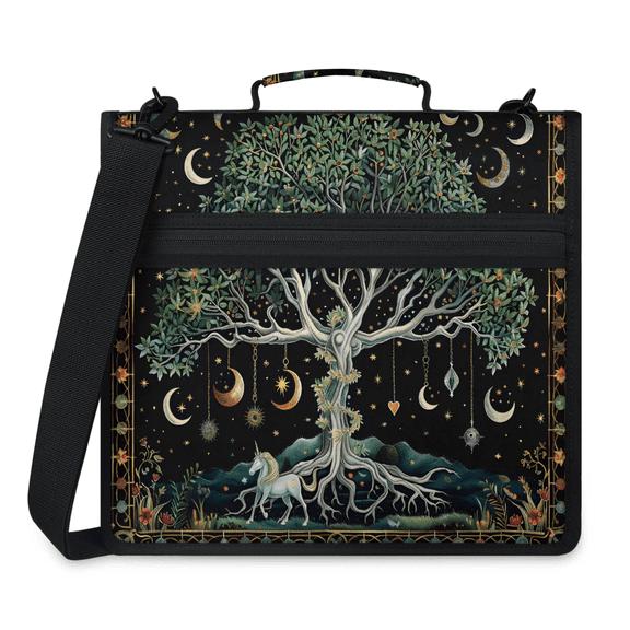 Herdesigns Forest Moon Tree Zipper Binder with Shoulder Strap, Waterproof 1.5 Inch 3 D-Ring Binder Organizer Bag, Fits 13 Inch Laptop for Work,