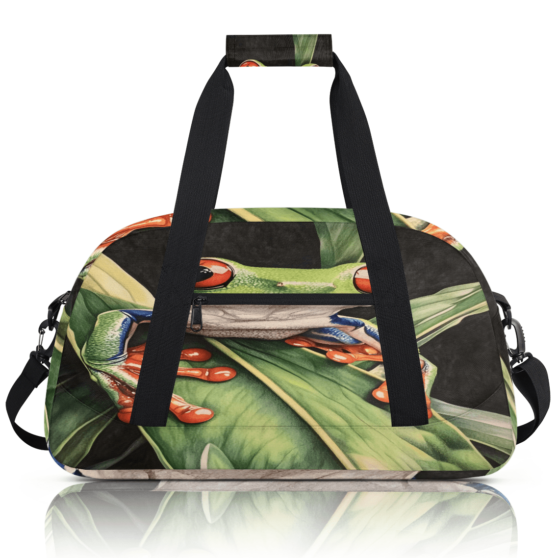 Herdesigns Forest Tree Frog Sports Duffle Bags Travel Duffle Bag Gym Bag Animals Palm Leaves Weekender Travel Bag Waterproof Overnight Bag Carry On Travel Tote Bag Dance Bags