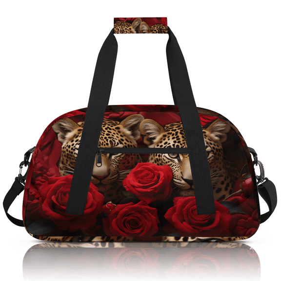 Herdesigns Forest Wild Animal Tiger Sports Duffle Bag for Women & Men, Red Rose Floral Gym Bag Dance Bag Overnight Bag Carry On Weekender Travel Bag