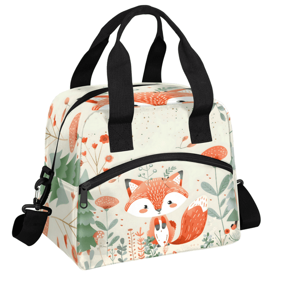 Herdesigns Fox Animals Cute Wildlife Insulated Lunch Bag for Women Men Adults Large Reusable Lunch Box Leakproof Portable Cooler Tote Bags with Adjustable Shoulder Strap