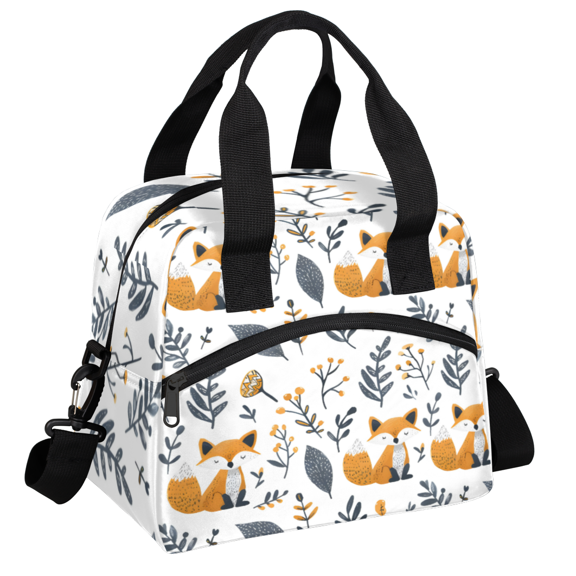 Herdesigns Fox Insulated Lunch Bag for Women Men Adults Large Reusable Lunch Box Wildlife Leakproof Cooler Tote Bags with Adjustable Shoulder Strap