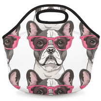 Herdesigns French Bulldogs Dog Insulated Neoprene Lunch Bag for Women Men Lunch Box Washable Reusable Lunch Tote Lightweight Lunch Handbag for Work Outdoor Picnic