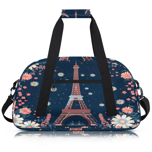 Herdesigns French Eiffel Tower Duffle Bag for Women & Men, Daisy Flower Gym Bag Dance Bag Overnight Bag Carry On Weekender Travel Bag