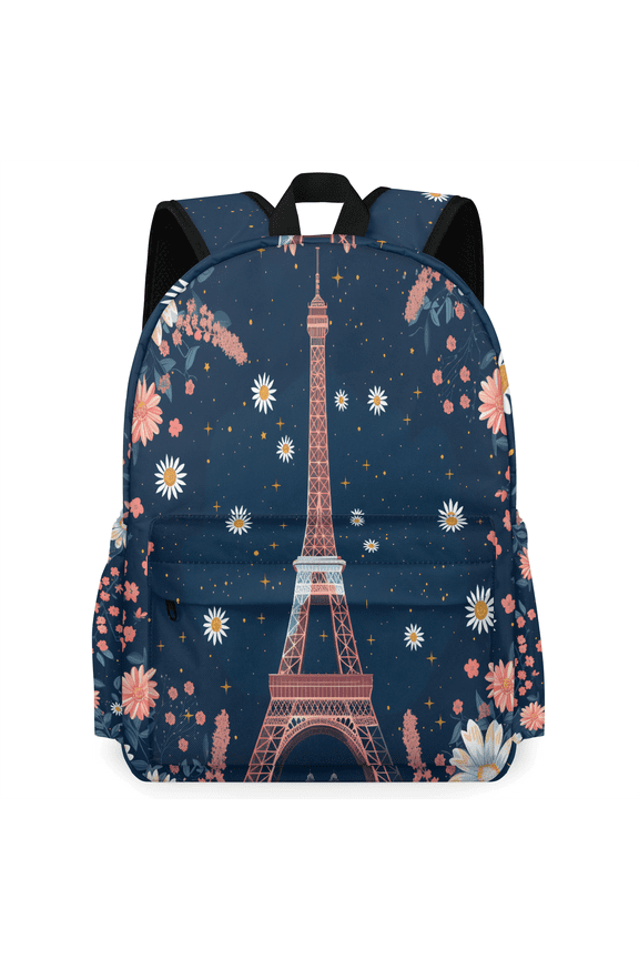 French Eiffel Tower Travel Backpack 16.3 Inch Casual Laptop Backpack for Men Women Adults Daily Daypack for Work Commuter, Daisy Flower