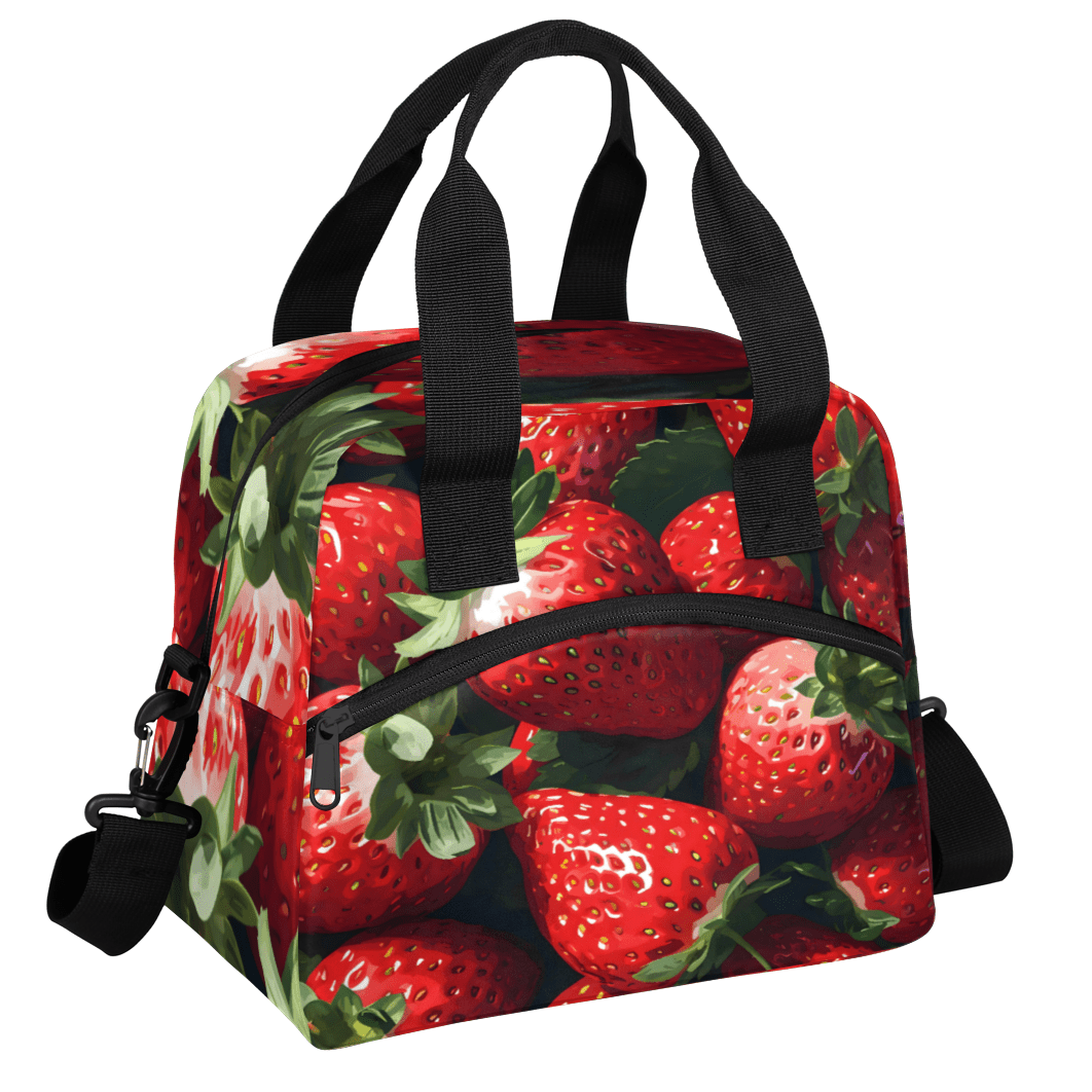 Herdesigns Fresh Strawberries Insulated Lunch Bag for Women Men Adults Large Reusable Lunch Box Leakproof Portable Cooler Tote Bags with Adjustable Shoulder Strap