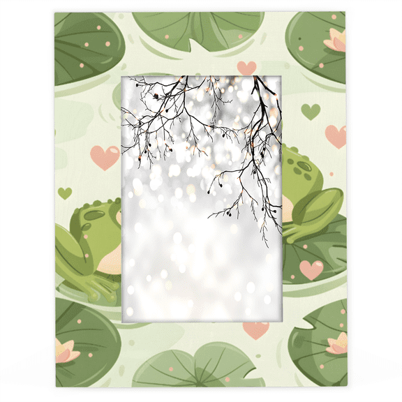 Herdesigns Frog Lotus 4x6 Picture Frame Cute Frog Wood Photo Frame Table Display or Wall Hanging Decoration for Vertical or Horizontal Display