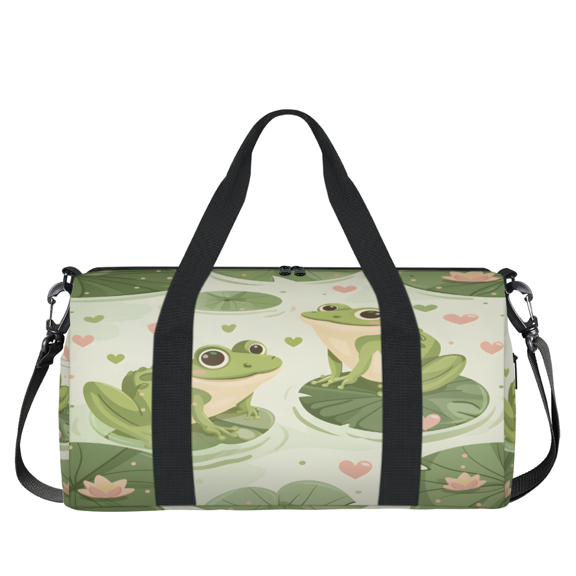 Herdesigns Frog Lotus Gym Bag for Women, Duffle Bag for Travel Sport, Cute Frog Lightweight Waterproof Carry on Weekender Dance Yoga Workout Bags