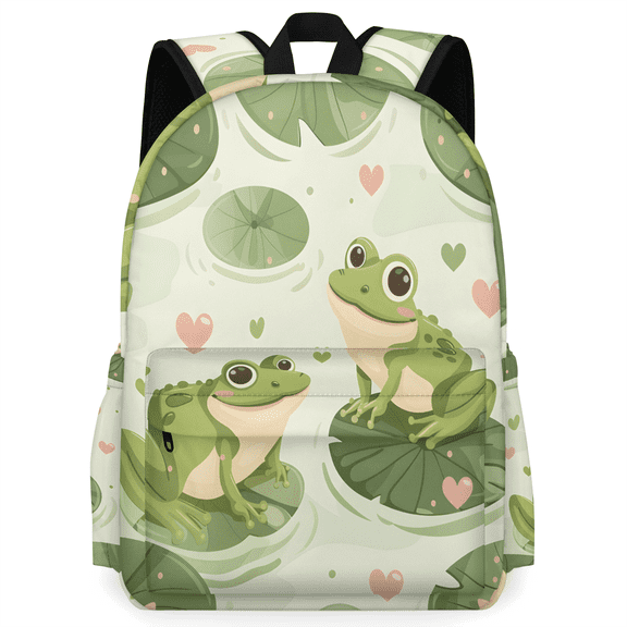 Herdesigns Frog Lotus Travel Backpack 16.3 Inch Casual Laptop Backpack for Men Women Adults Daily Daypack for Work Commuter, Cute Frog