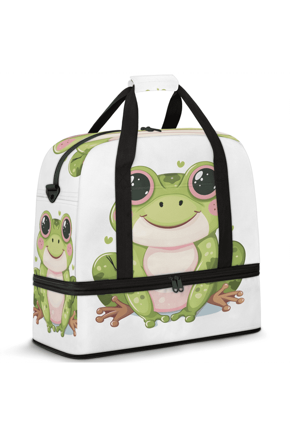 Frog Print Foldable Travel Duffle Bag for Women and Men Lightweight Carry On Overnight Bag Cute Frog Gym Luggage Weekender Bags with Shoe Compartment