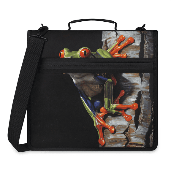 Herdesigns Frog Zipper Binder with Shoulder Strap, Waterproof 1.5 Inch 3 D-Ring Binder Organizer Bag, Fits 13 Inch Laptop for Work,