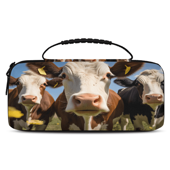 Herdesigns Funny Carry Case Compatible with Nintendo Switch 2017 & Oled 2021, with 20 Game Card Slots, Cow Portable Travel Carrying Case Pouch for Accessories & Games