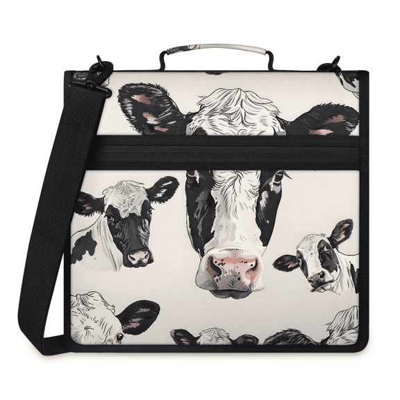Herdesigns Funny Cow Zipper Binder with Shoulder Strap, Waterproof 1.5 Inch 3 D-Ring Binder Organizer Bag, Fits 13 Inch Laptop for Work,