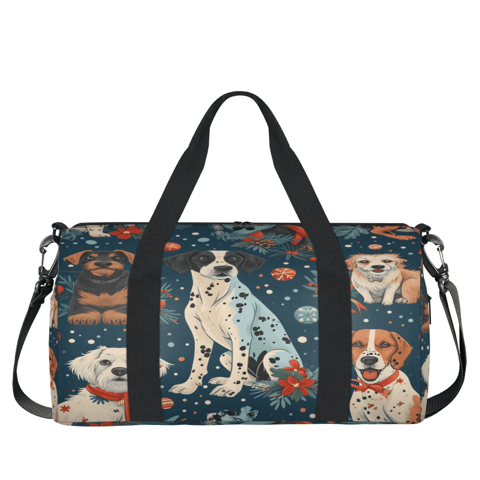 Herdesigns Funny Dog Christmas Gym Bag for Women, Duffle Bag for Travel Sport, Lightweight Waterproof Carry on Weekender Overnight Dance Yoga Workout Bags
