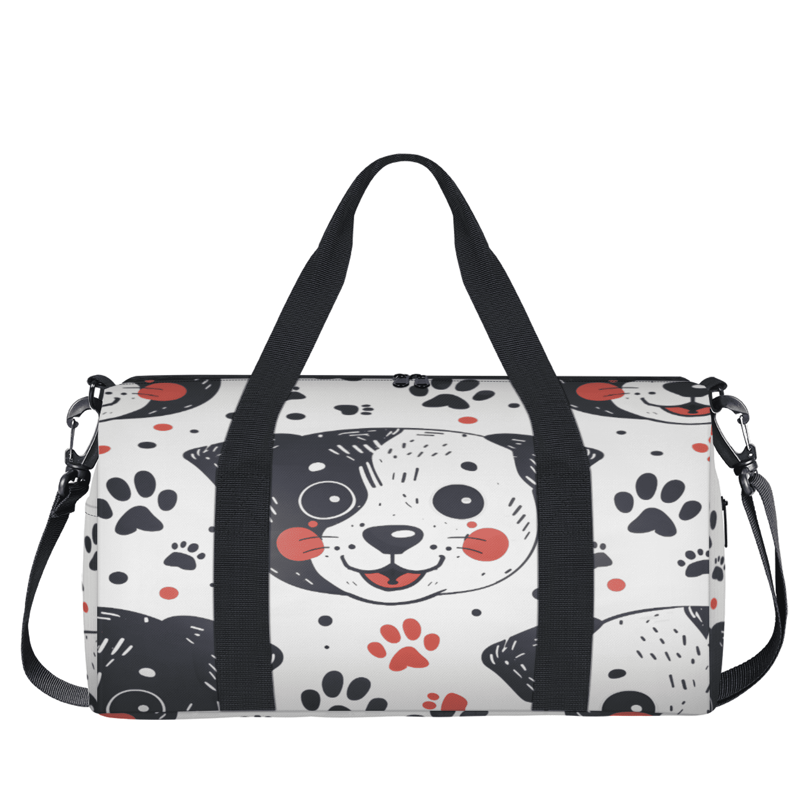 Herdesigns Funny Dog Gym Bag for Women, Duffle Bag for Travel Sport, Black Red Paw Lightweight Waterproof Carry on Weekender Dance Yoga Workout Bags