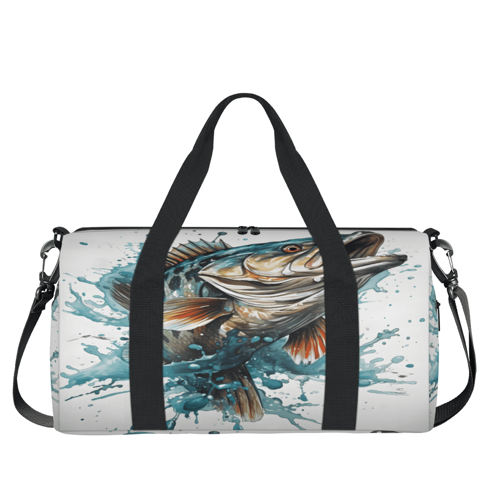 Herdesigns Funny Fish Gym Bag for Women, Duffle Bag for Travel Sport, Bass Fish Lightweight Waterproof Carry on Weekender Dance Yoga Workout Bags