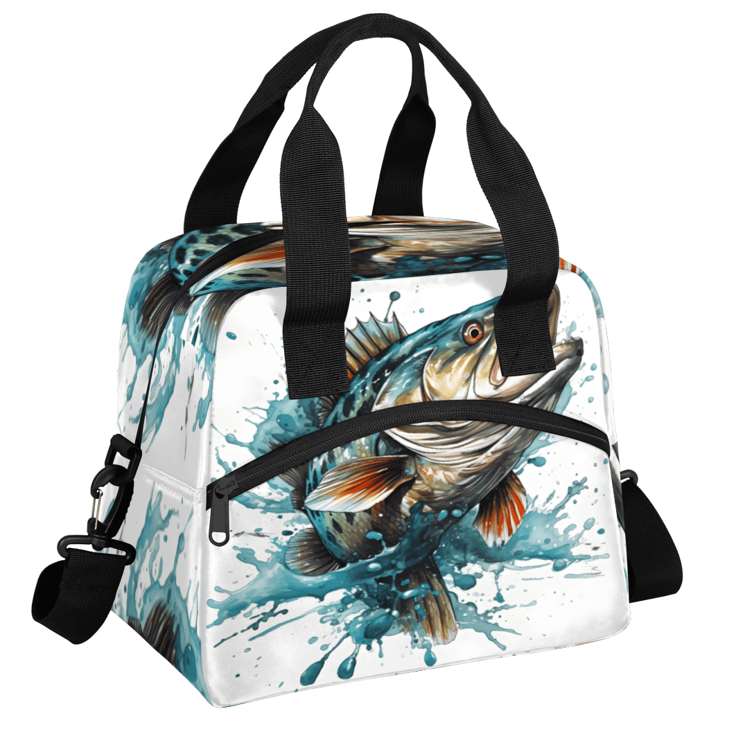 Herdesigns Funny Fish Insulated Lunch Bag for Women Men Adults Large Reusable Lunch Box Bass Fish Leakproof Cooler Tote Bags with Adjustable Shoulder Strap