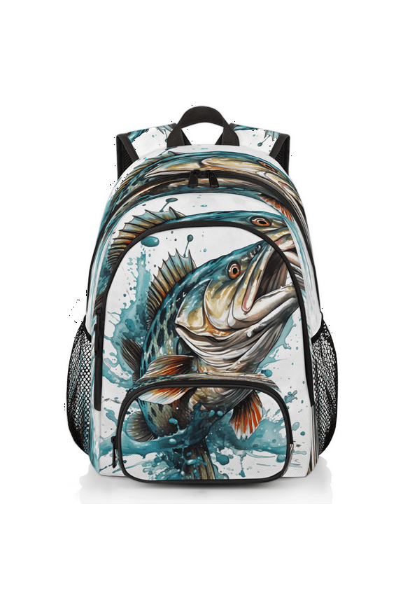 Funny Fish Laptop Backpack for Women Men, 18.3 Inch Travel Work Backpacks, Bass Fish Waterproof Computer Casual Daypack Nurse Teacher Bags