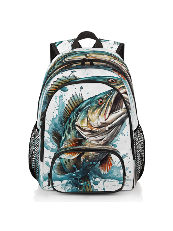 Funny Fish Laptop Backpack for Women Men, 18.3 Inch Travel Work Backpacks, Bass Fish Waterproof Computer Casual Daypack Nurse Teacher Bags