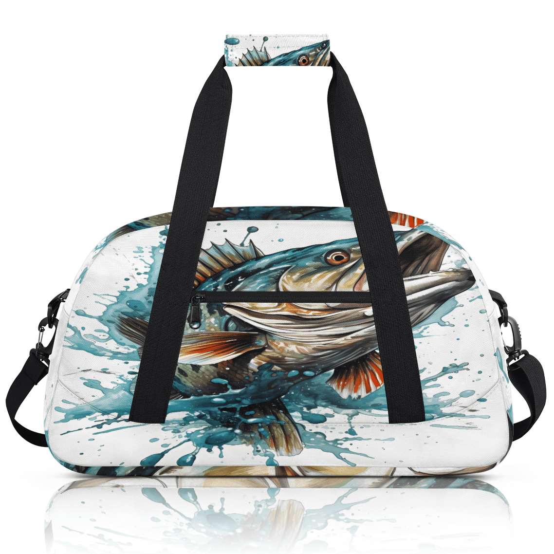Herdesigns Funny Fish Sports Duffle Bag for Women & Men, Bass Fish Gym Bag Dance Bag Overnight Bag Carry On Weekender Travel Bag