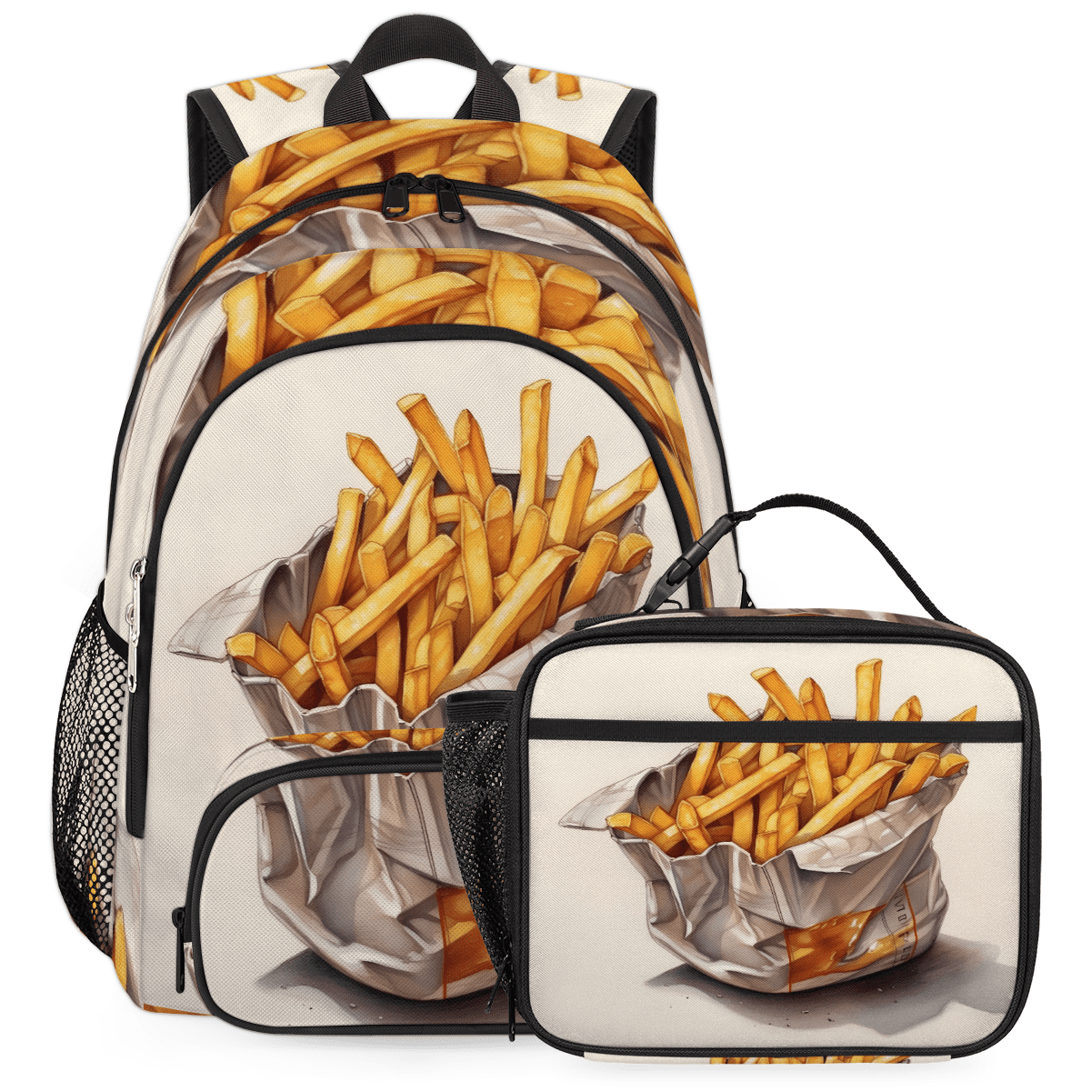 Herdesigns Funny Food Backpack with Lunch Box French Fries Lightweight ...