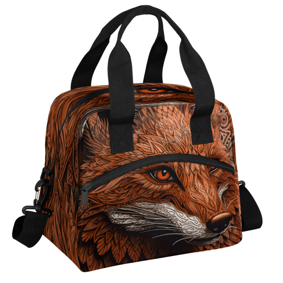 Herdesigns Funny Fox Insulated Lunch Bag for Women Men Adults Large Reusable Lunch Box Animal Theme Leakproof Cooler Tote Bags with Adjustable Shoulder Strap