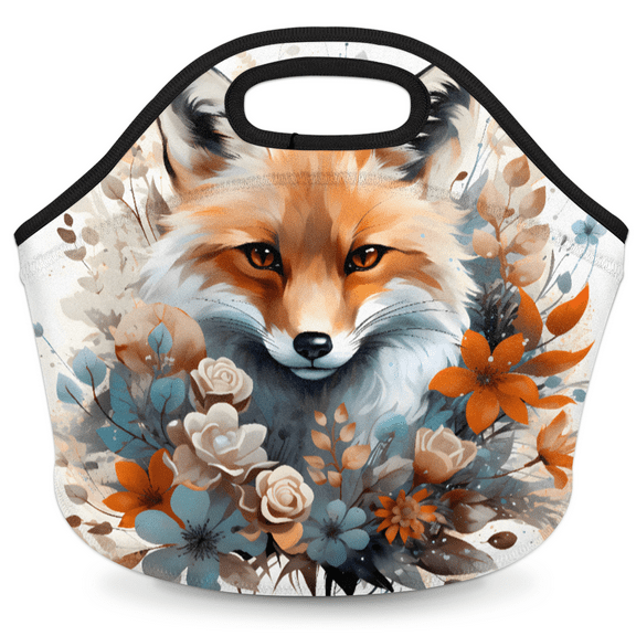 Herdesigns Funny Fox Insulated Neoprene Lunch Bag for Women Men Lunch Box Washable Reusable Lunch Tote Lightweight Lunch Handbag for Work Outdoor Picnic