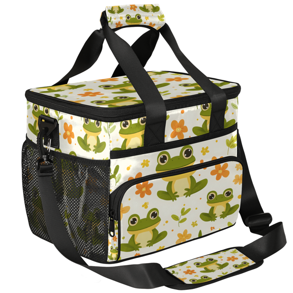 Herdesigns Funny Frog Large Lunch Bag Insulated Thermal Lunchbox Reusable Leakproof Cooler Bags with Shoulder Strap for Adults Men Women Work Picnic, Flower Leaf