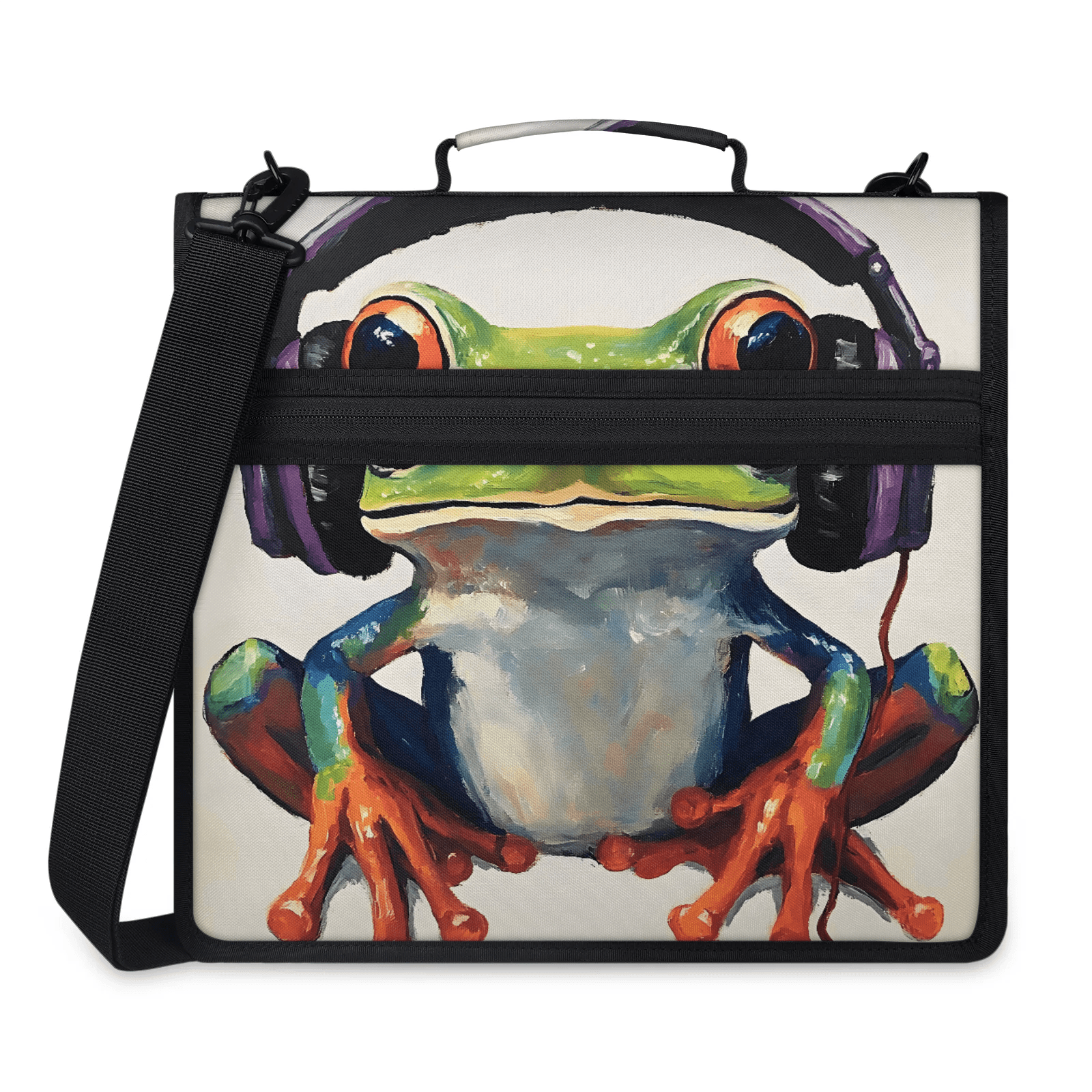 Herdesigns Funny Frog Zipper Binder with Shoulder Strap, Waterproof 1.5 Inch 3 D-Ring Binder Organizer Bag, Fits 13 Inch Laptop for Work, Cute