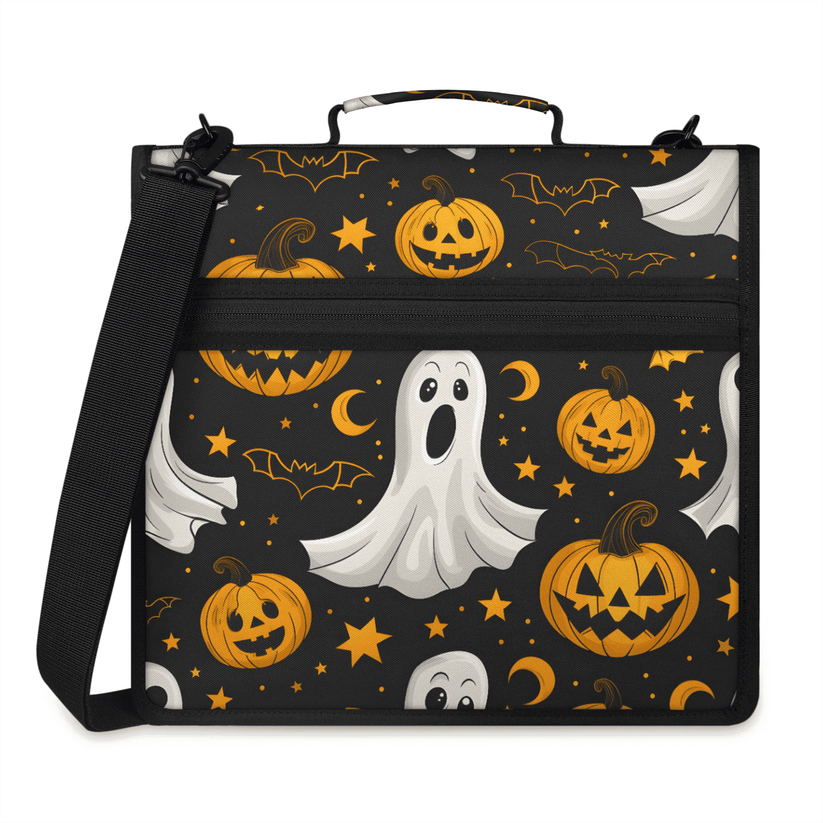 Herdesigns Funny Ghost Zipper Binder 1.5 Inch 3 D-Rings with Shoulder Strap & Handle, Waterproof Halloween Pumpkin Binder Organizer Bag for 13 Inch Laptop
