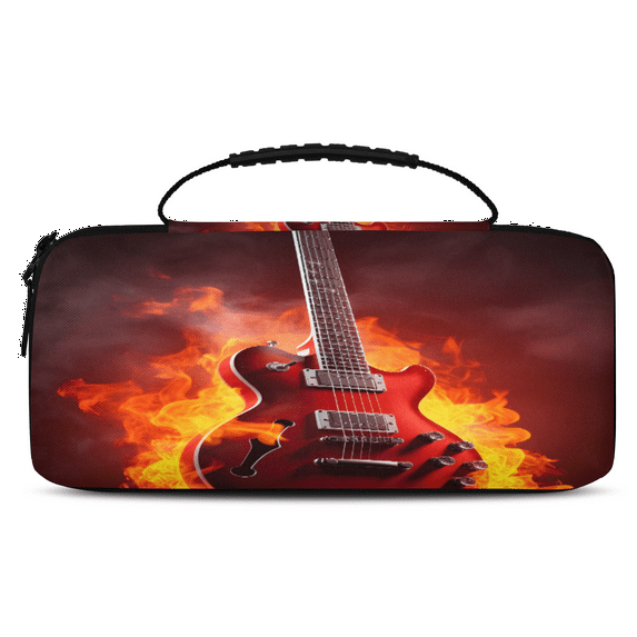 Herdesigns Funny Guitar Carry Case Compatible with Nintendo Switch 2017 & Oled 2021, with 20 Game Card Slots, Retro Electric Guitar Music Portable Travel Carrying Case Pouch for Accessories & Games