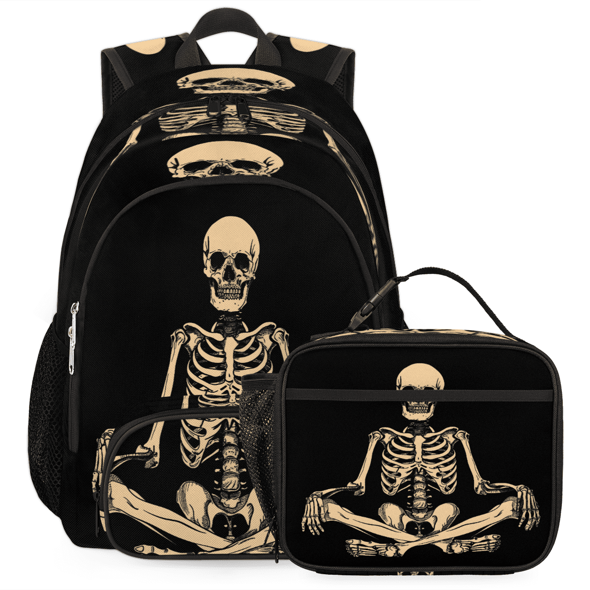 Human Backpack Pack Herdesigns Funny Human Skeleton Skull Large Backpack Set with Lunch Box ...