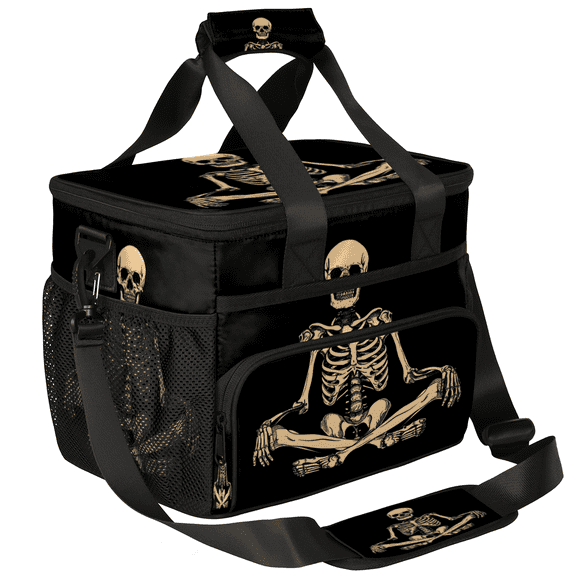 Herdesigns Funny Human Skeleton Skull Large Lunch Box for Adults Women Men with Adjustable Shoulder Strap, Insulated Reusable Lunch Bag Leakproof Cooler Tote Bag