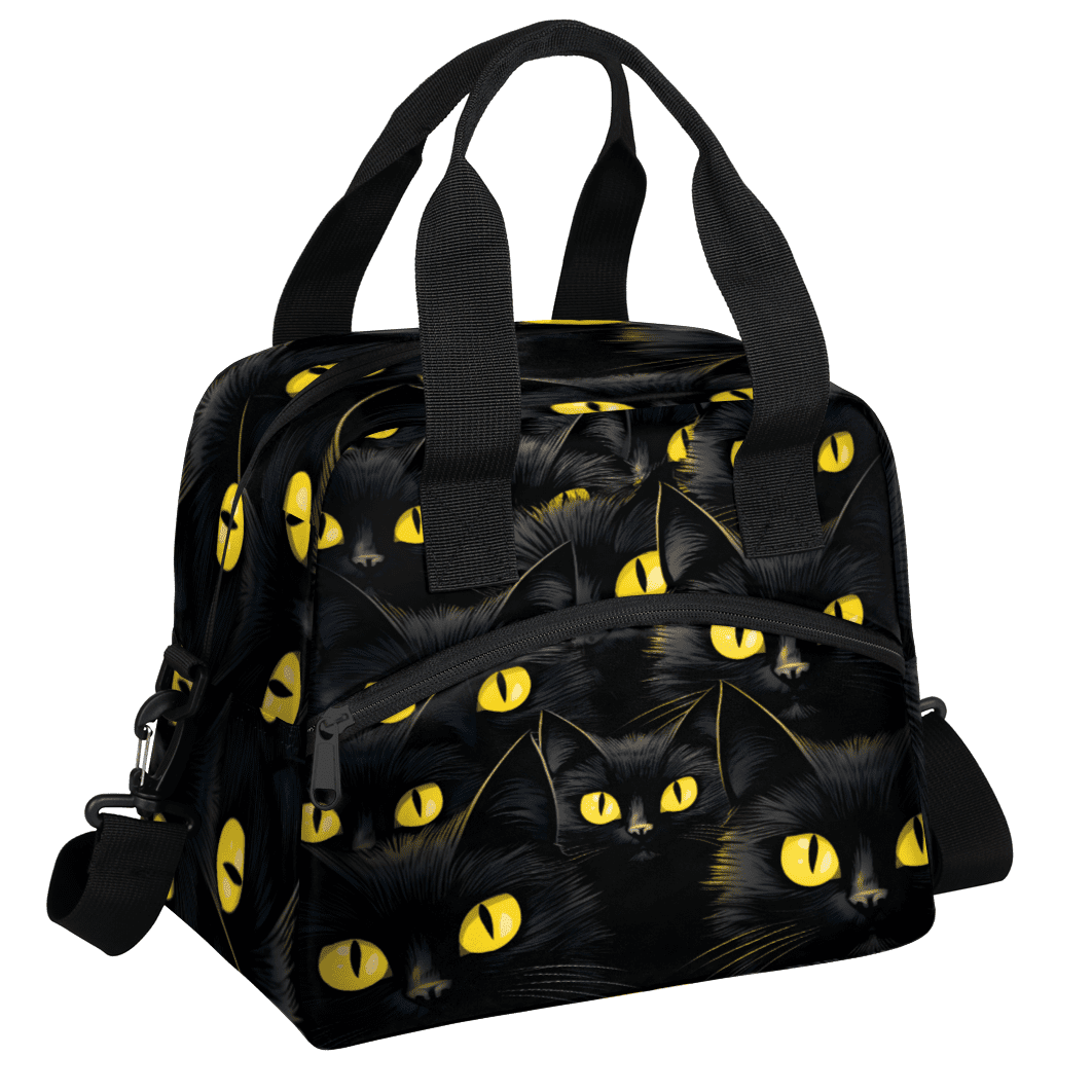 Herdesigns Funny Insulated Lunch Bag for Women Men Adults Large Reusable Lunch Box Black Cat Leakproof Cooler Tote Bags with Adjustable Shoulder Strap