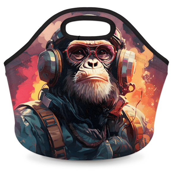 Herdesigns Funny Monkey Insulated Neoprene Lunch Bag for Women Men Lunch Box Washable Reusable Lunch Tote Lightweight Lunch Handbag for Work Outdoor Picnic